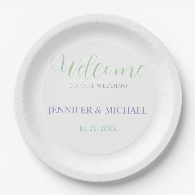 Lovely Chic Calligraphy Elegant Welcome Wedding Paper Plate (Front)