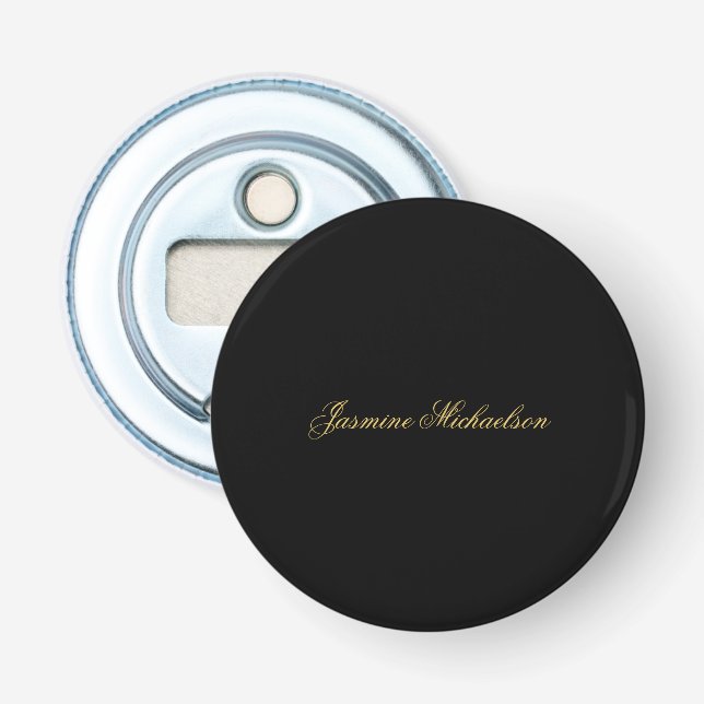 Lovely Chic Calligraphy Name Black & Gold Bottle Opener (Front)