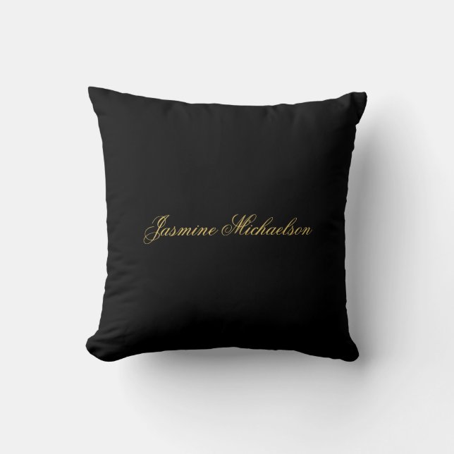 Lovely Chic Calligraphy Name Black & Gold Cushion (Front)