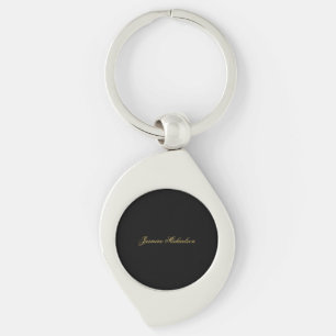 Lovely Chic Calligraphy Name Black & Gold Key Ring