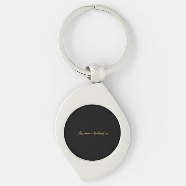 Lovely Chic Calligraphy Name Black & Gold Key Ring (Front)