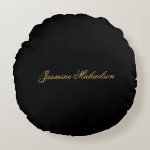 Lovely Chic Calligraphy Name Black & Gold Round Cushion