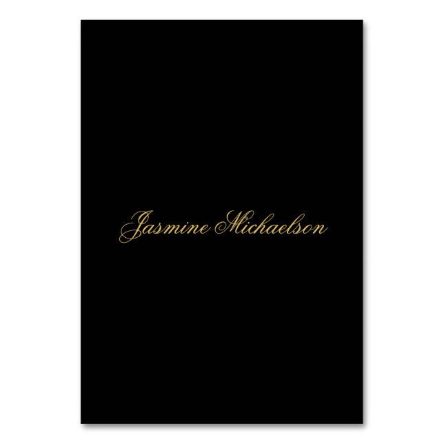 Lovely Chic Calligraphy Name Black & Gold Table Number (Front)