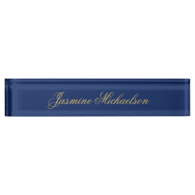 Lovely Chic Calligraphy Name Blue & Gold Nameplate (Front)