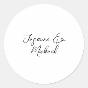 Lovely Chic Calligraphy Names Weddings Classic Round Sticker
