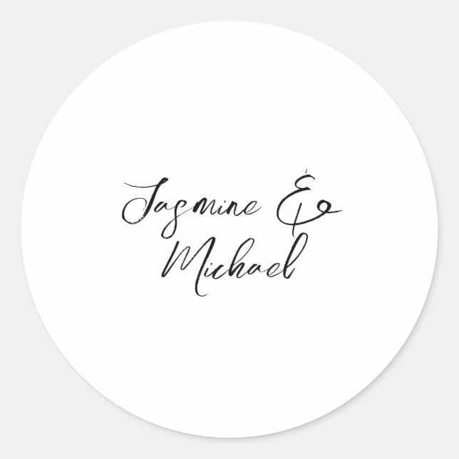 Lovely Chic Calligraphy Names Weddings Classic Round Sticker (Front)