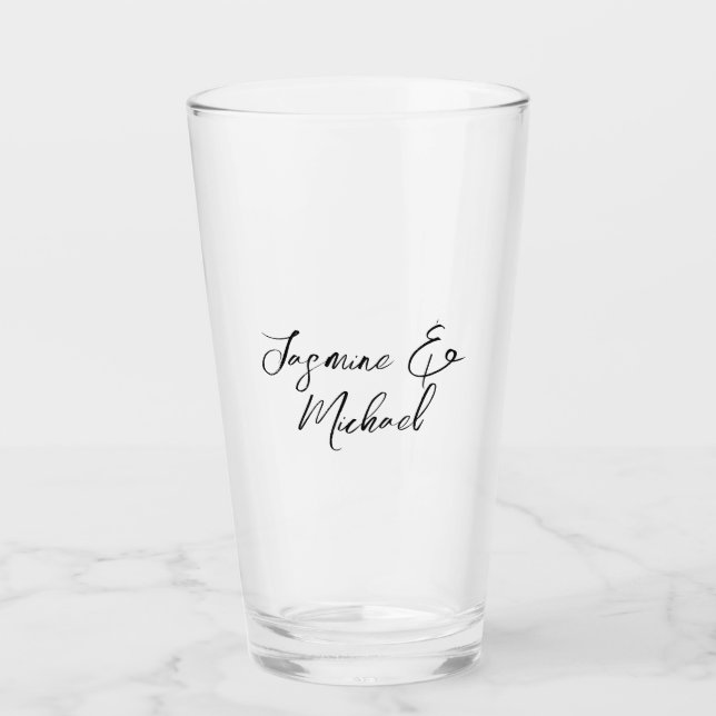 Lovely Chic Calligraphy Names Weddings Glass (Front)
