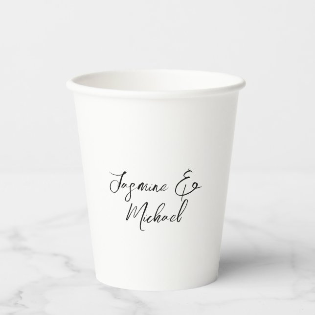 Lovely Chic Calligraphy Names Weddings Paper Cups (Front)