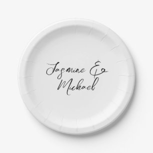 Lovely Chic Calligraphy Names Weddings Paper Plate