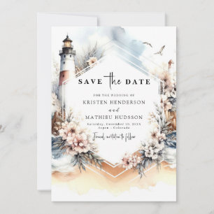 Lovely Chic Watercolor Lighthouse Wedding Save The Date
