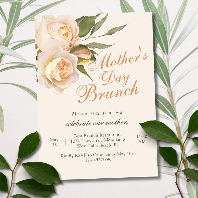 Lovely Chic White Roses Cream Mother's Day Brunch Invitation (Creator Uploaded)