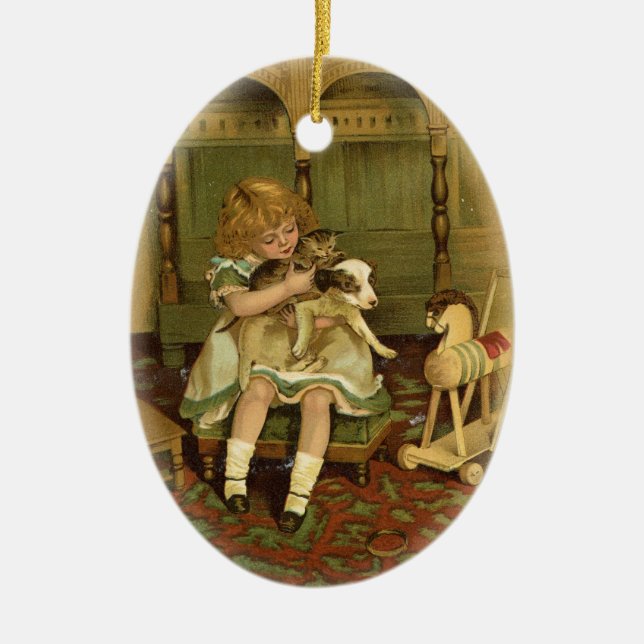 Lovely Child Holding a Kitten Ornament (Front)