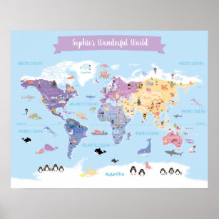 Lovely Children World Map with Illustrations Poster
