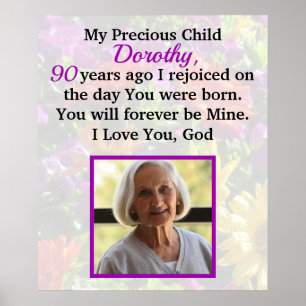 LOVELY CHRISTIAN PERSONALIZED 90TH BIRTHDAY PHOTO POSTER
