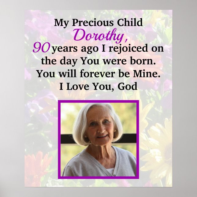 LOVELY CHRISTIAN PERSONALIZED 90TH BIRTHDAY PHOTO POSTER (Front)