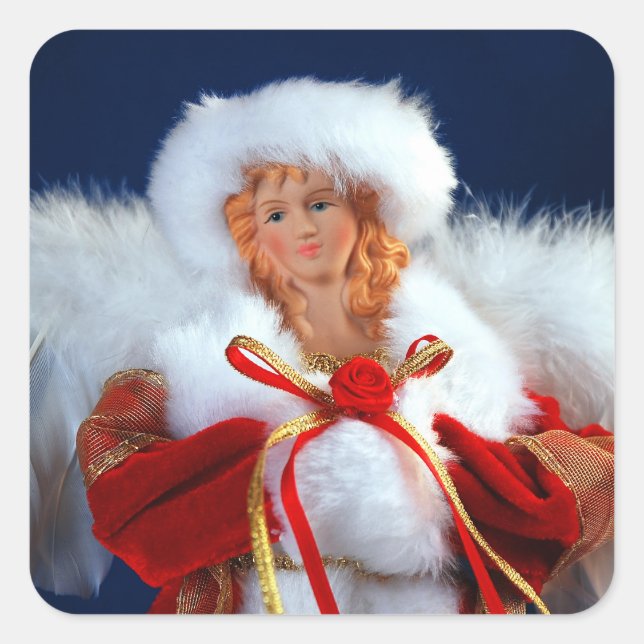 Lovely christmas angel print square sticker (Front)