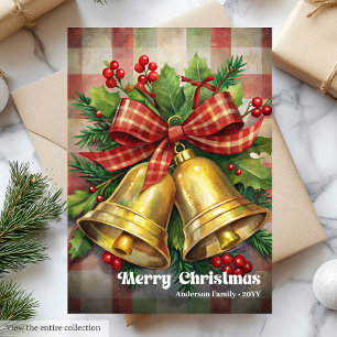 Lovely Christmas bells vintage holly berries Holiday Card