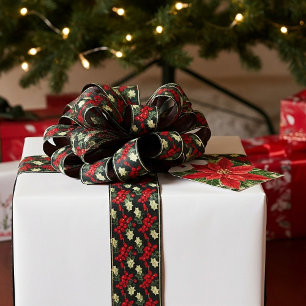 Lovely Christmas chinoiserie floral Satin Ribbon