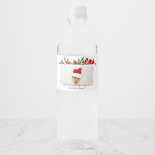 Lovely Christmas Frame Personalised Photo Water Bottle Label