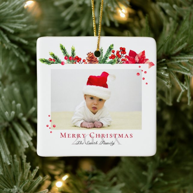Lovely Christmas Frame Personalized Photo Ceramic Ornament (Tree)