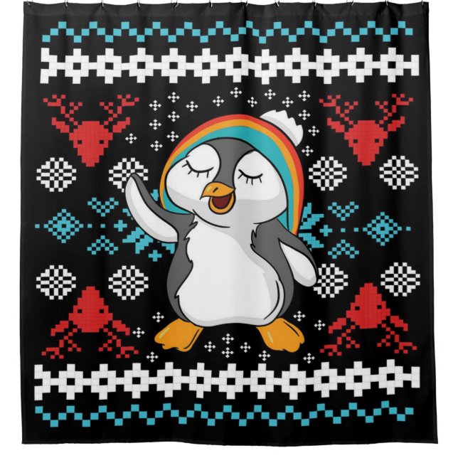 Lovely Christmas Penguin Shower Curtain (Front)