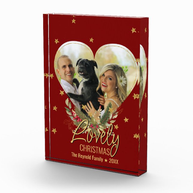 Lovely Christmas Photo Heart Gold Glitter Star Red (Right)
