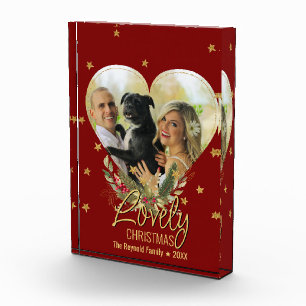 Lovely Christmas Photo Heart Gold Glitter Star Red Block