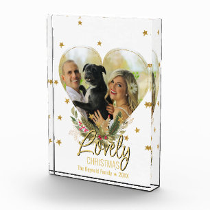 Lovely Christmas Photo Heart Gold Glitter Stars