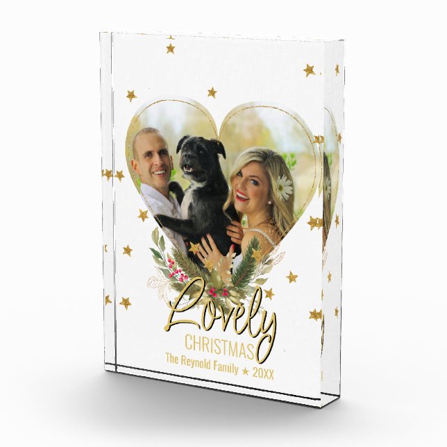 Lovely Christmas Photo Heart Gold Glitter Stars Block (Right)