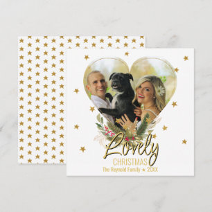 Lovely Christmas Photo Heart Gold Glitter Stars Holiday Card