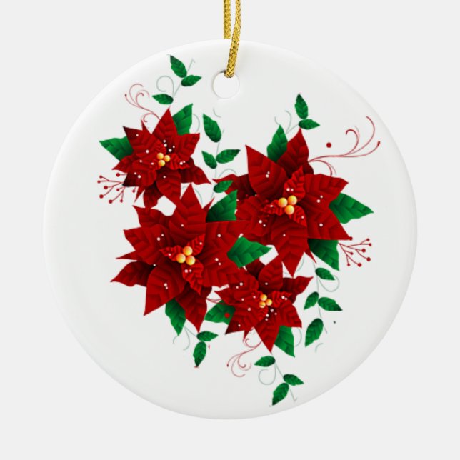 Lovely Christmas Red Flowers Ceramic Ornament (Front)