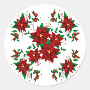 Lovely Christmas Red Flowers Classic Round Sticker