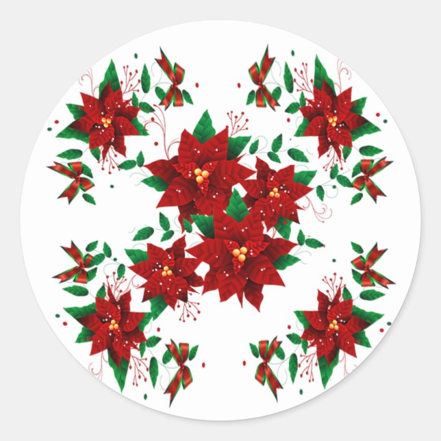 Lovely Christmas Red Flowers Classic Round Sticker (Front)