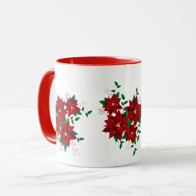 Lovely Christmas Red Flowers Mug (Front Left)