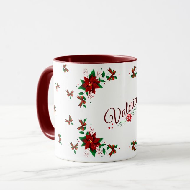 Lovely Christmas Red Flowers Personalised Mug (Front Left)