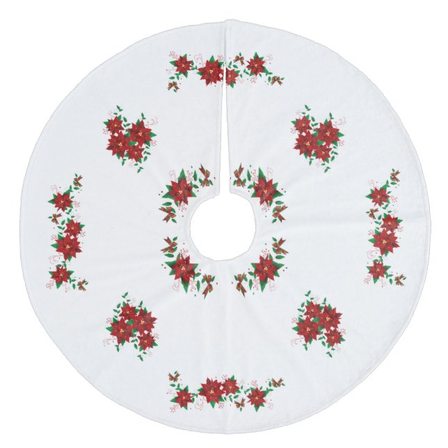 Lovely Christmas Red Flowers Tree Skirt (Front)