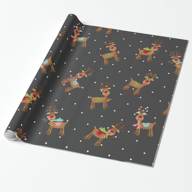 Lovely Christmas Reindeer Wrapping Paper (Unrolled)