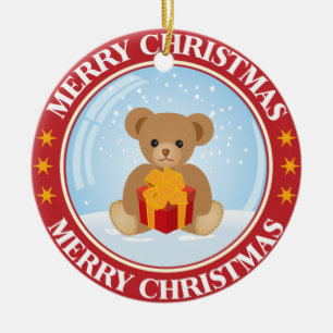 Lovely Christmas Snowball with Cute Bear Inside Ceramic Tree Decoration