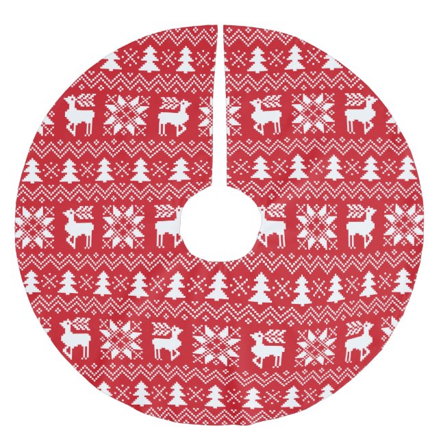 Lovely Christmas Sweater Inspired Red Pattern Brushed Polyester Tree Skirt (Front)
