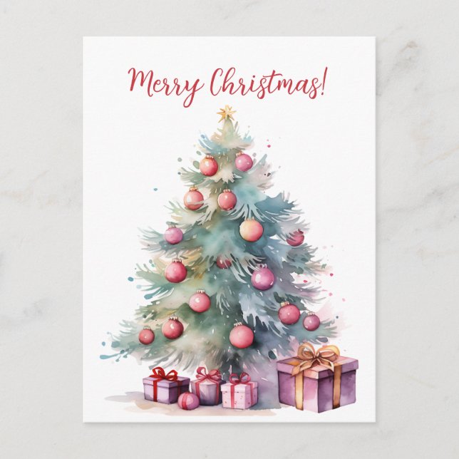 Lovely Christmas Tree Watercolor Art Graphic Postcard (Front)