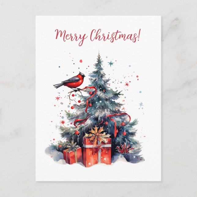 Lovely Christmas Tree with Bird Graphic Postcard (Front)