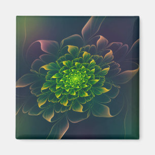 Lovely Chrysanthemum Fractal Green Magnet
