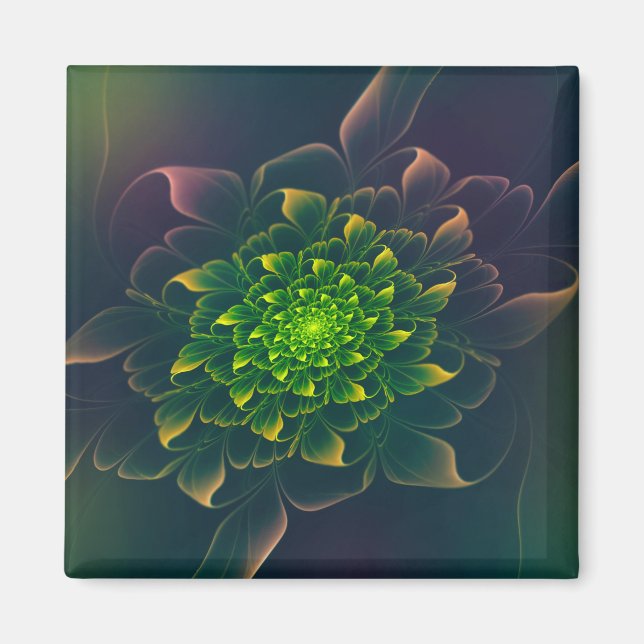 Lovely Chrysanthemum Fractal Green Magnet (Front)
