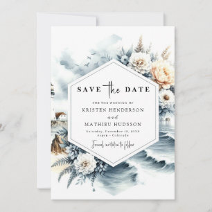 Lovely Classic Waves Lighthouse Wedding Save The Date