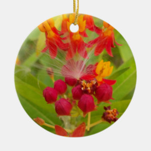 Lovely Colorful Floral with Milkweed Art Print Ceramic Tree Decoration