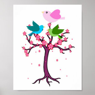 lovely colourful birds and tree Nursery baby Poster