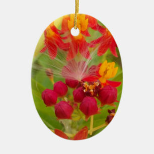 Lovely Colourful Floral with Milkweed Art Print Ceramic Tree Decoration