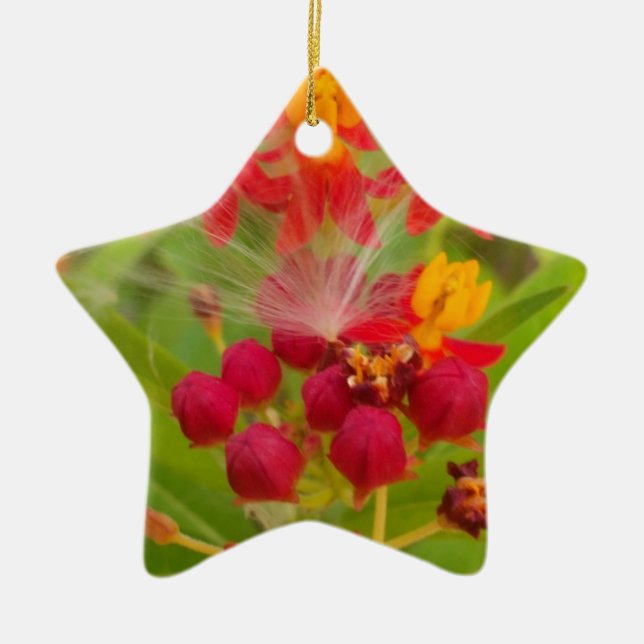 Lovely Colourful Floral with Milkweed Art Print Ceramic Tree Decoration (Front)
