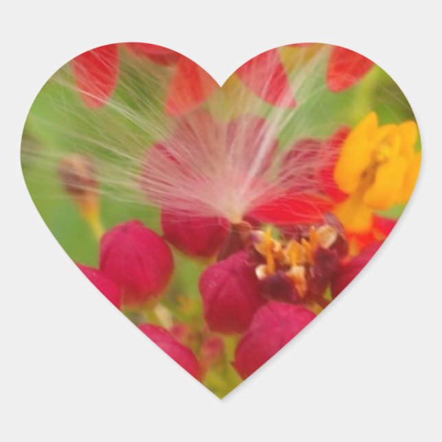 Lovely Colourful Floral with Milkweed Art Print Heart Sticker (Front)