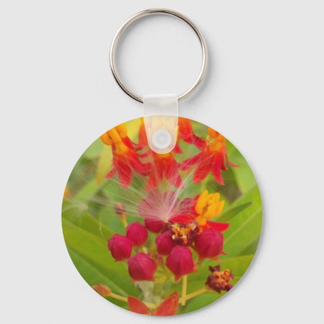 Lovely Colourful Floral with Milkweed Art Print Key Ring (Front)